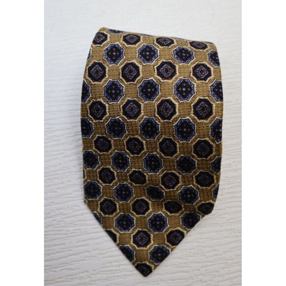 CLUB ROOM - MEN'S GOLD & BLUE  GEOMETRIC PRINT TIE - 100% SILK - Picture 2 of 7